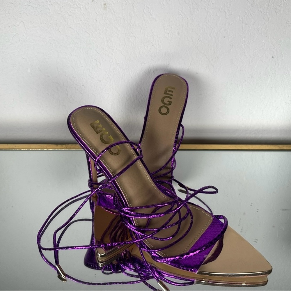 Metallic Purple Velvet Lace-Up Heels - Size 10 - Picture 3 of 4
